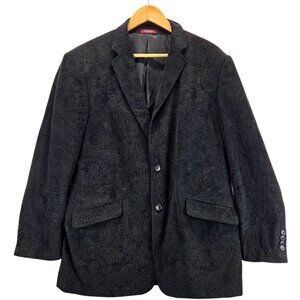 Adolfo Mens Corduroy Sport Coat Black Paisley Blazer 44R Tailored Lined Cotton